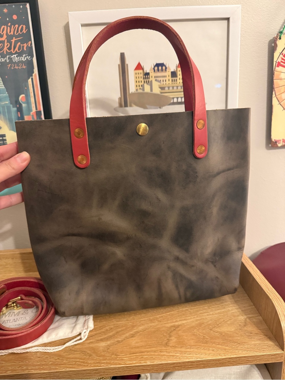 EUC KMM Grey Sky (?) Mini Tote with hot pink strap - Picture 4 of 8